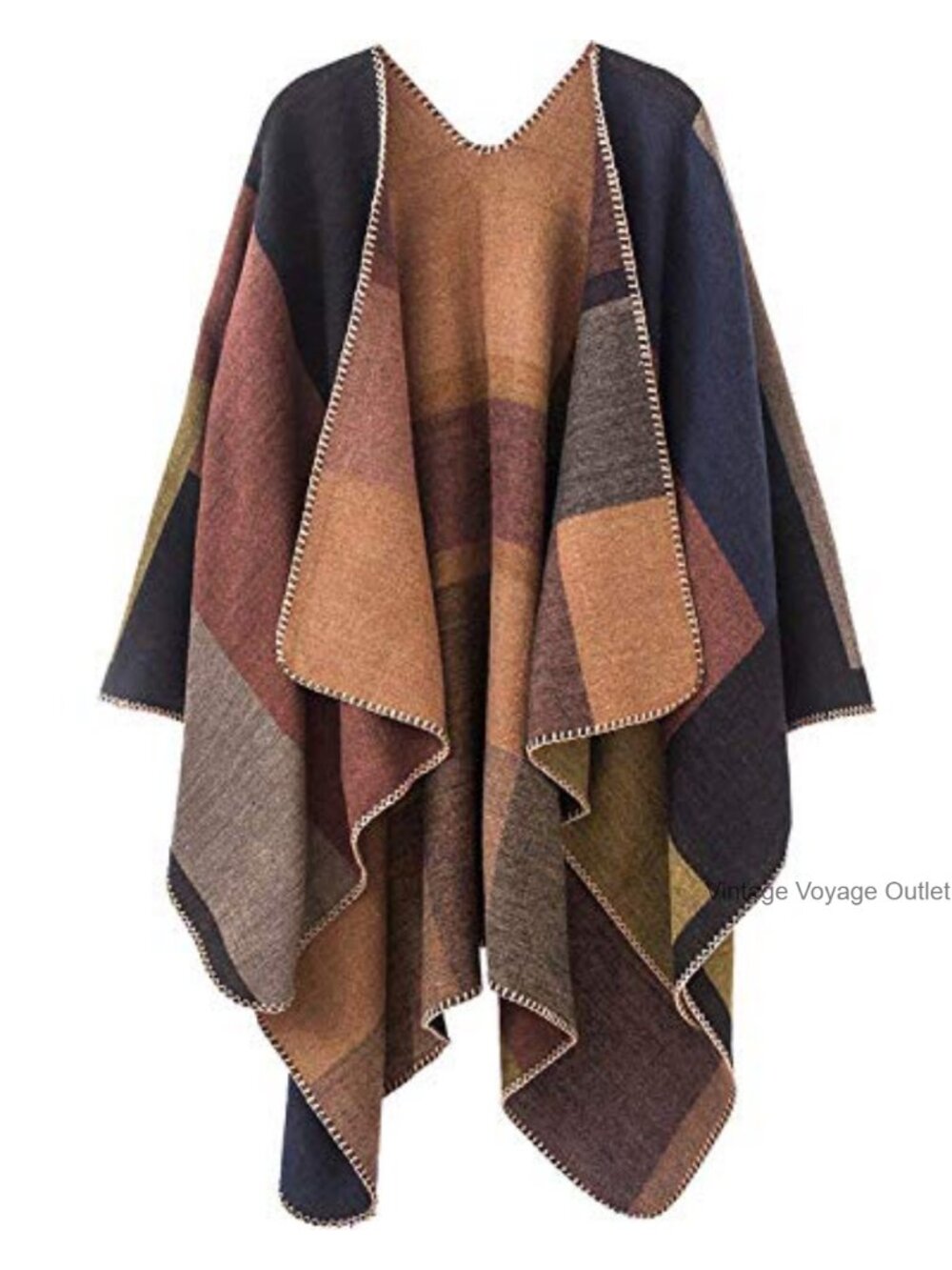 Open Front Poncho Shawl Wrap Reversible Cape One Size